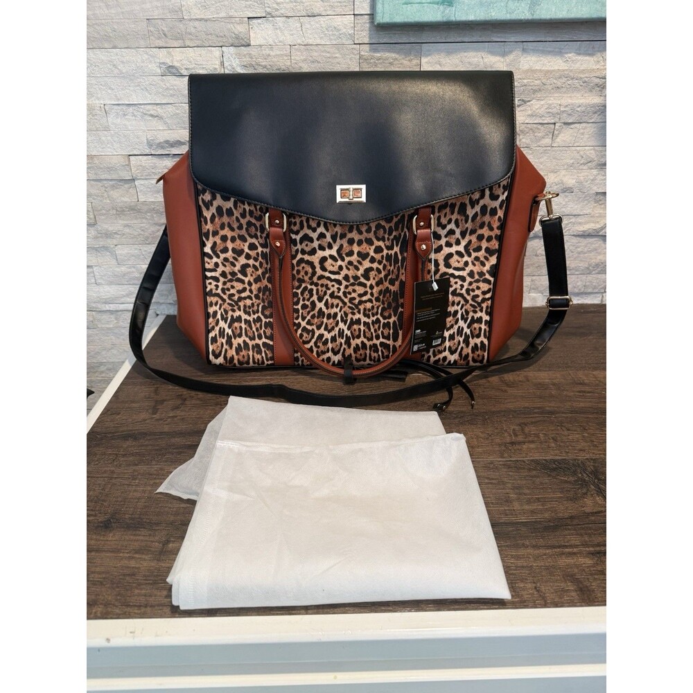Badgley Mischka Weekender Travel Bag Leopard Cheetah Print Leather New With Tags